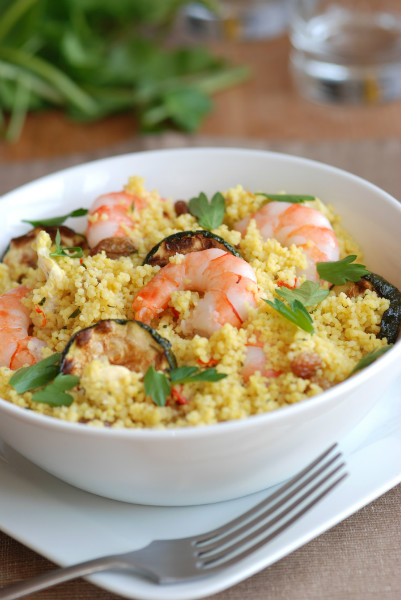 Cuscús con gambas y Calabacín