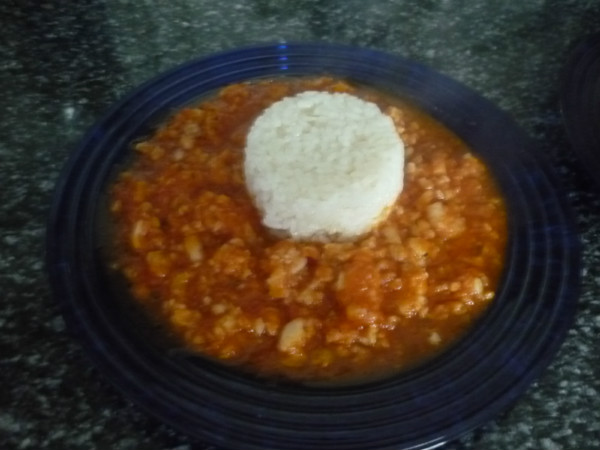 Arroz blanco con salsa de Rape