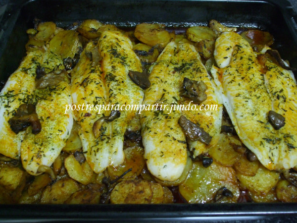 Panga al horno con setas