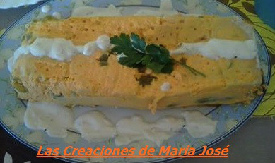 PASTEL DE ZANAHORIA Y JUDÍAS VERDES CON SALSA ROQUEFORT