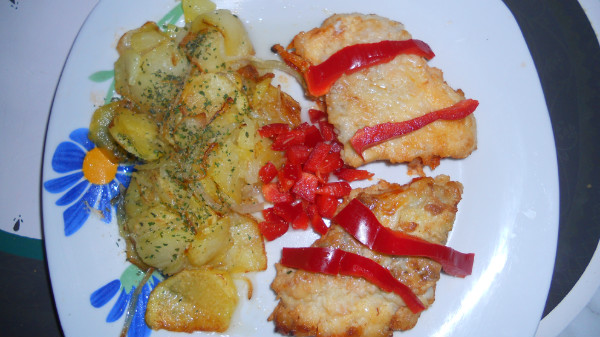 bacalao rebozado con patatas panadera