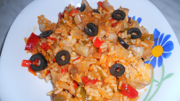 arroz con pimientos y pollo
