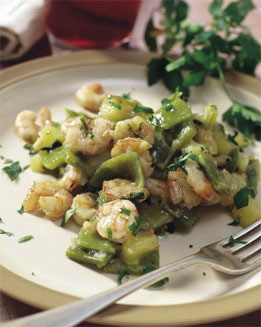 Patatas con judías y gambas