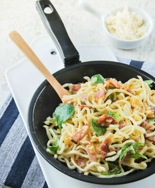 Pasta carbonara avainillada