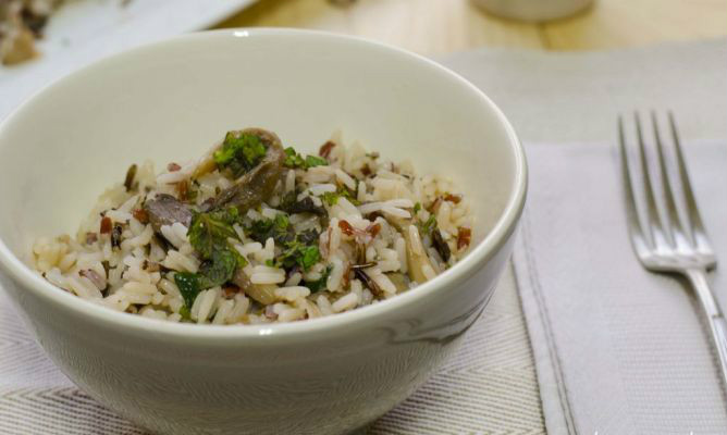 Arroz con setas y menta