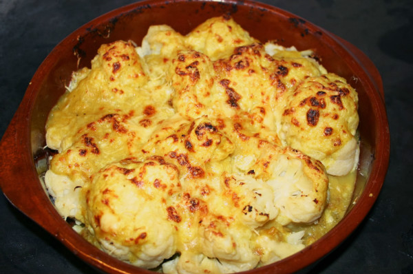 Coliflor y pasta gratinadas a la mostaza