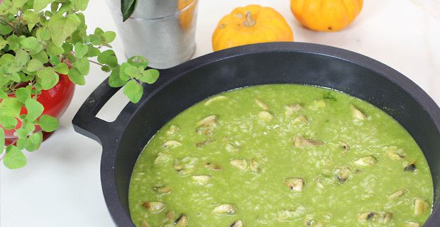 Risotto de champis con pesto de rúcula