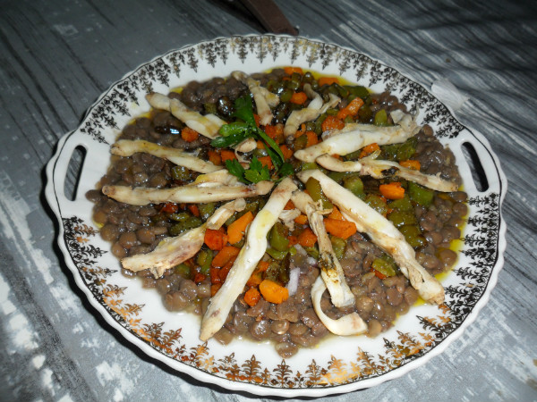 ensalada de lentejas con navajas