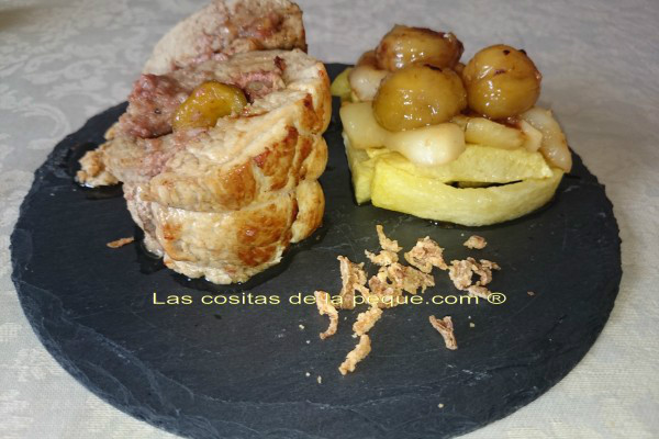 SOLOMILLO RELLENO DE PATÉ IBÉRICO Y CASTAÑAS CON TIMBAL DE PATATAS,MANZANAS Y CASTAÑAS