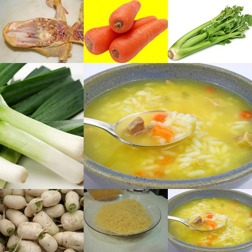 CALDO DE POLLO CON VERDURAS