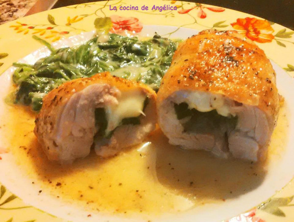 Muslos de pollo rellenos de espinacas y queso