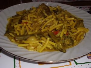 receta Fideua de verduras al curry