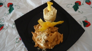 receta POLLO STROGONOFF CON ARROZ PILAF Y CRUJIENTE DE PLÁTANO MACHO