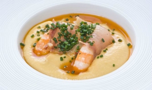 receta Puré de garbanzos con langostinos