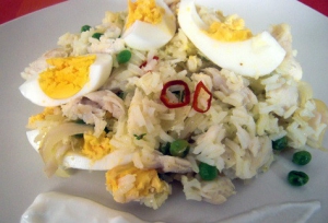 receta Pescado con arroz y huevo