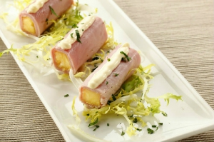 receta rollos de jamon y piña