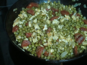 receta Guisantes,Huevos y Chistorra