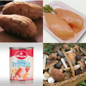 receta BROCHETAS DE POLLO Y BONIATO CON CREMA DE SETAS
