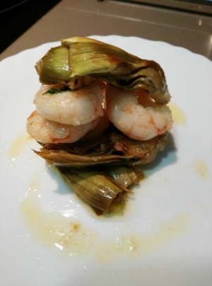 receta ALCACHOFAS CON GAMBAS